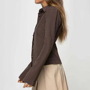 Elegant Retro Blouse for Women with Ribbed Texture and Flared Sleeves