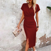 Cocktail Midi Dress for Women with V Neck and Split