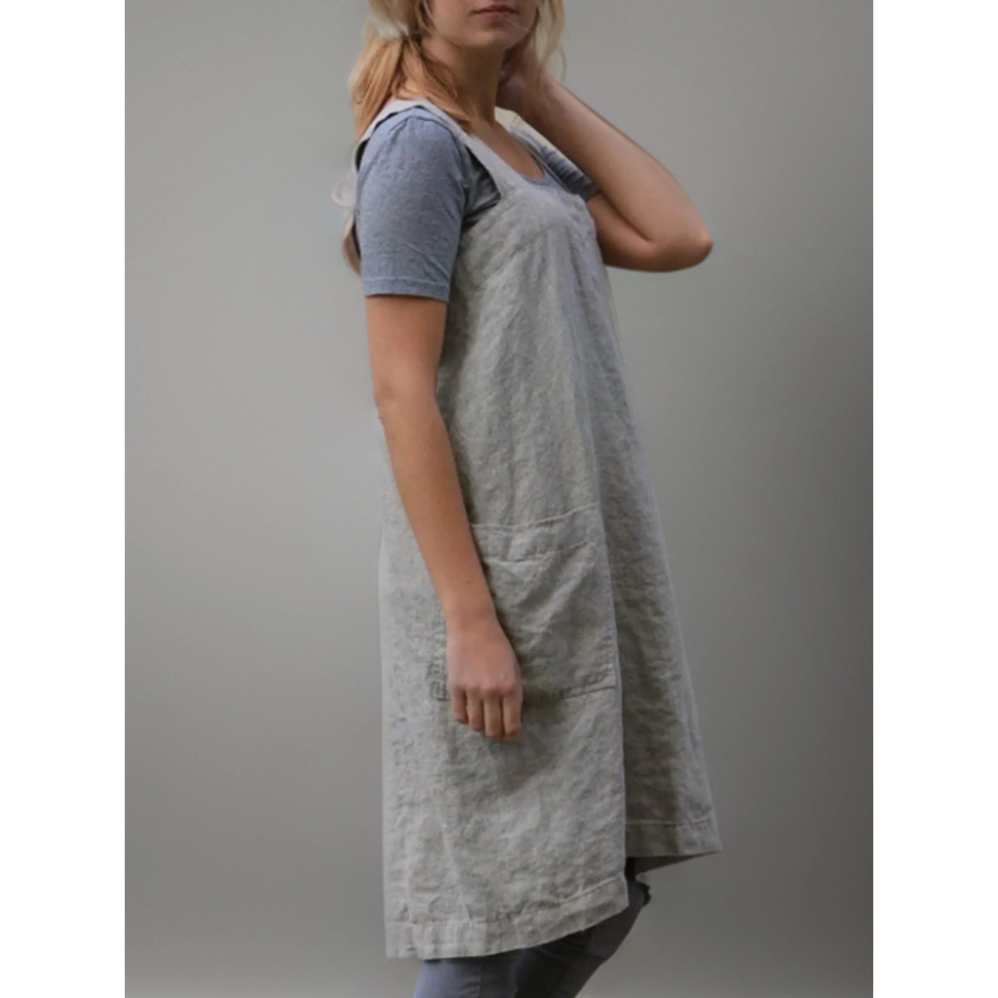 Light Linen Apron Dress with Pockets for Women
