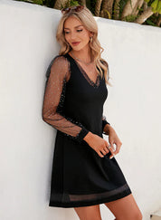 Party Dress With V Neck And Glitter Sleeves For Women