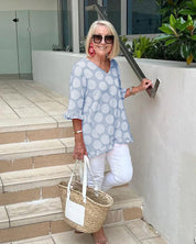 Comfortable Polka Dot Tunic for Women with Short Sleeves