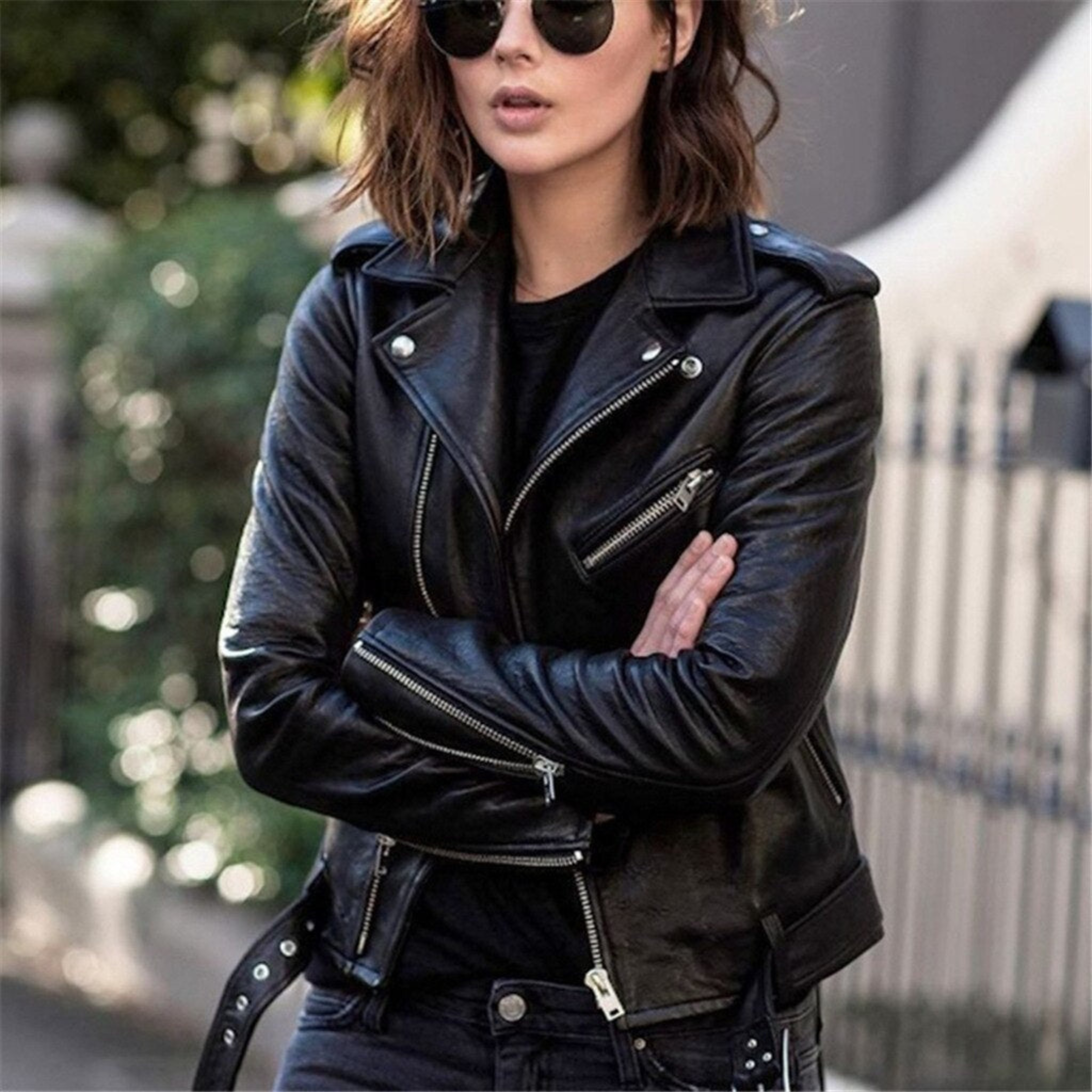 Biker Jacket with Faux Leather and Asymmetric Zipper