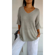 Lightweight Tunic Top with V-Neck and Three-Quarter Sleeves for Women
