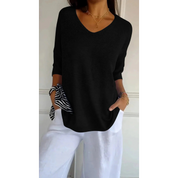 Lightweight Tunic Top with V-Neck and Three-Quarter Sleeves for Women