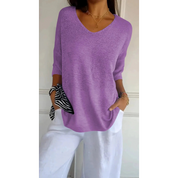 Lightweight Tunic Top with V-Neck and Three-Quarter Sleeves for Women