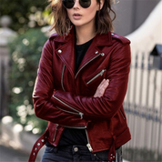 Biker Jacket with Faux Leather and Asymmetric Zipper