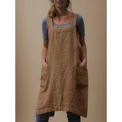Light Linen Apron Dress with Pockets for Women
