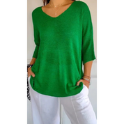 Lightweight Tunic Top with V-Neck and Three-Quarter Sleeves for Women