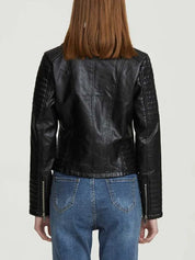 Black Leather Women's Jacket with Zip Pockets