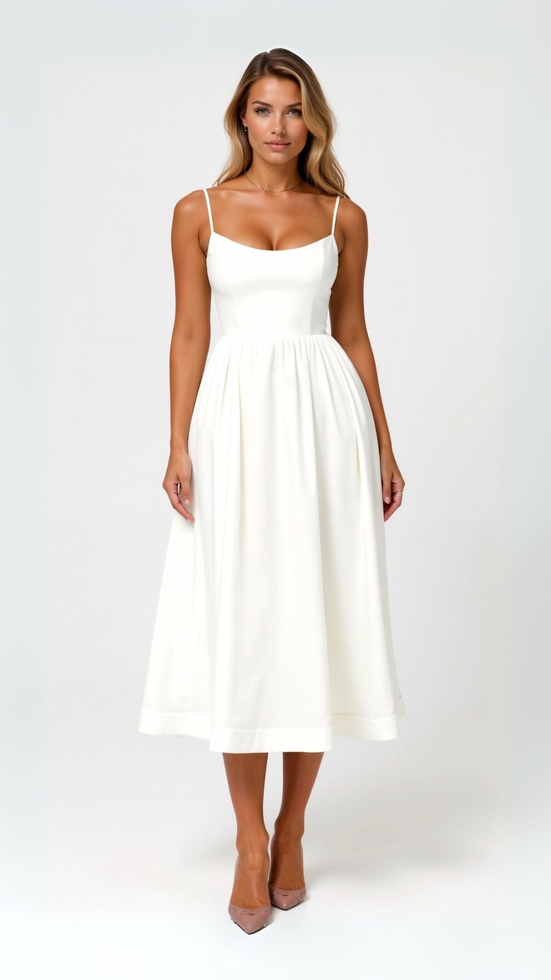 Jolien - Midi dress with spaghetti straps and tailored fit