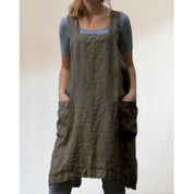 Light Linen Apron Dress with Pockets for Women