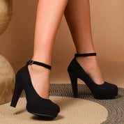 Black Women's Platform Pumps with Ankle Strap