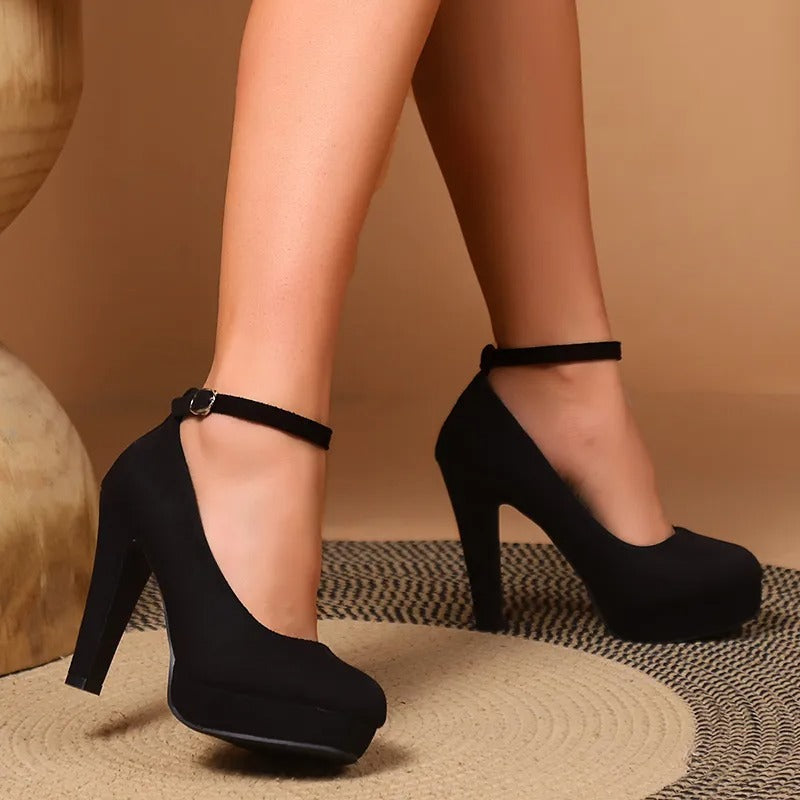 Black Women's Platform Pumps with Ankle Strap