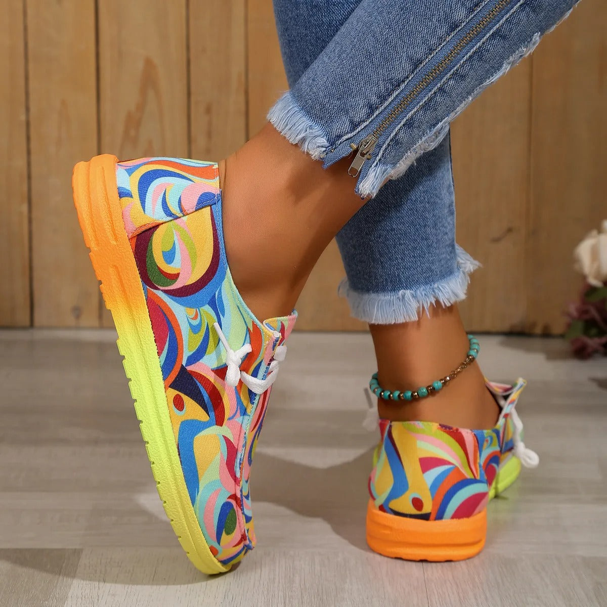 Lightweight Women's Slip-Ons with Colorful Print and Laces