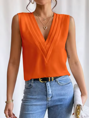 Elegant Sleeveless Top With V Neck For Women