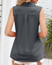 Lightweight Sleeveless Blouse for Women with Collar and V-Neck