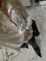 Women's Oversized Sequin Blouse with Long Sleeves
