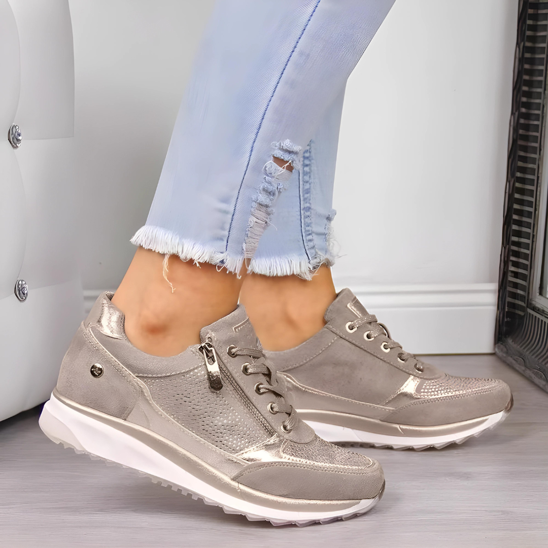 Sporty Sneakers with Zipper and Laces for Women