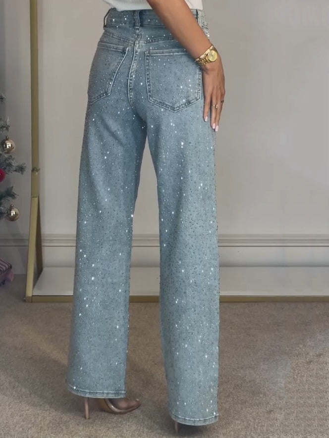 Women's Glitter Jeans with High Waist