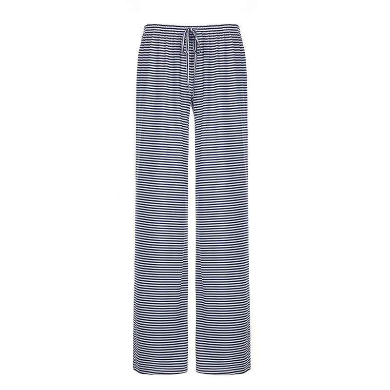 Striped Lounge Pants for Women with Wide Legs and Elastic Waist