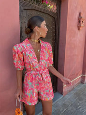 Elegant Women's Playsuit with Print and Tie Belt
