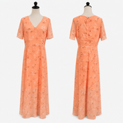 Maxi Dress with Floral Print and V-Neck for Women