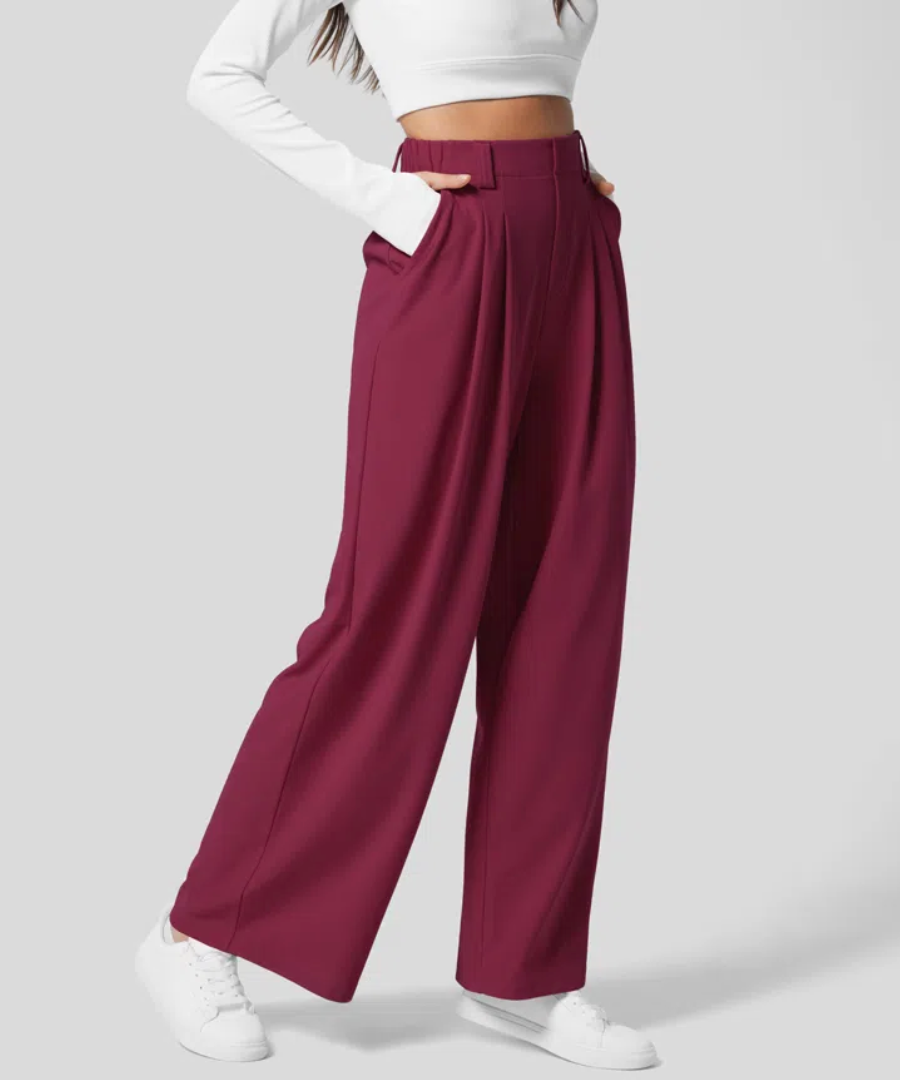 High Waist Pants for Women with Elastic Waist and Wide Legs