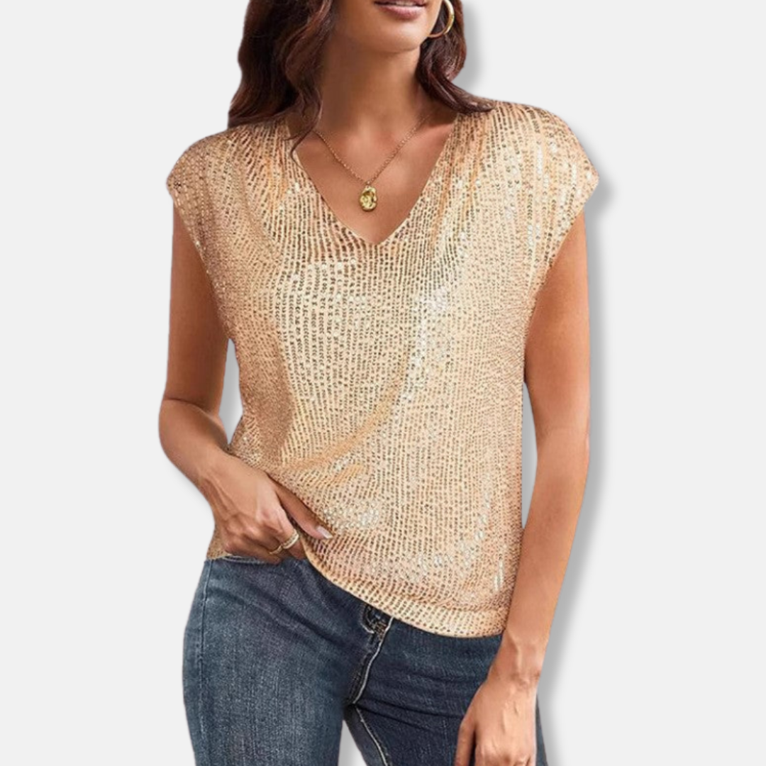 Sparkling Sequin V-Neck Top for Women