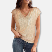 Sparkling Sequin V-Neck Top for Women