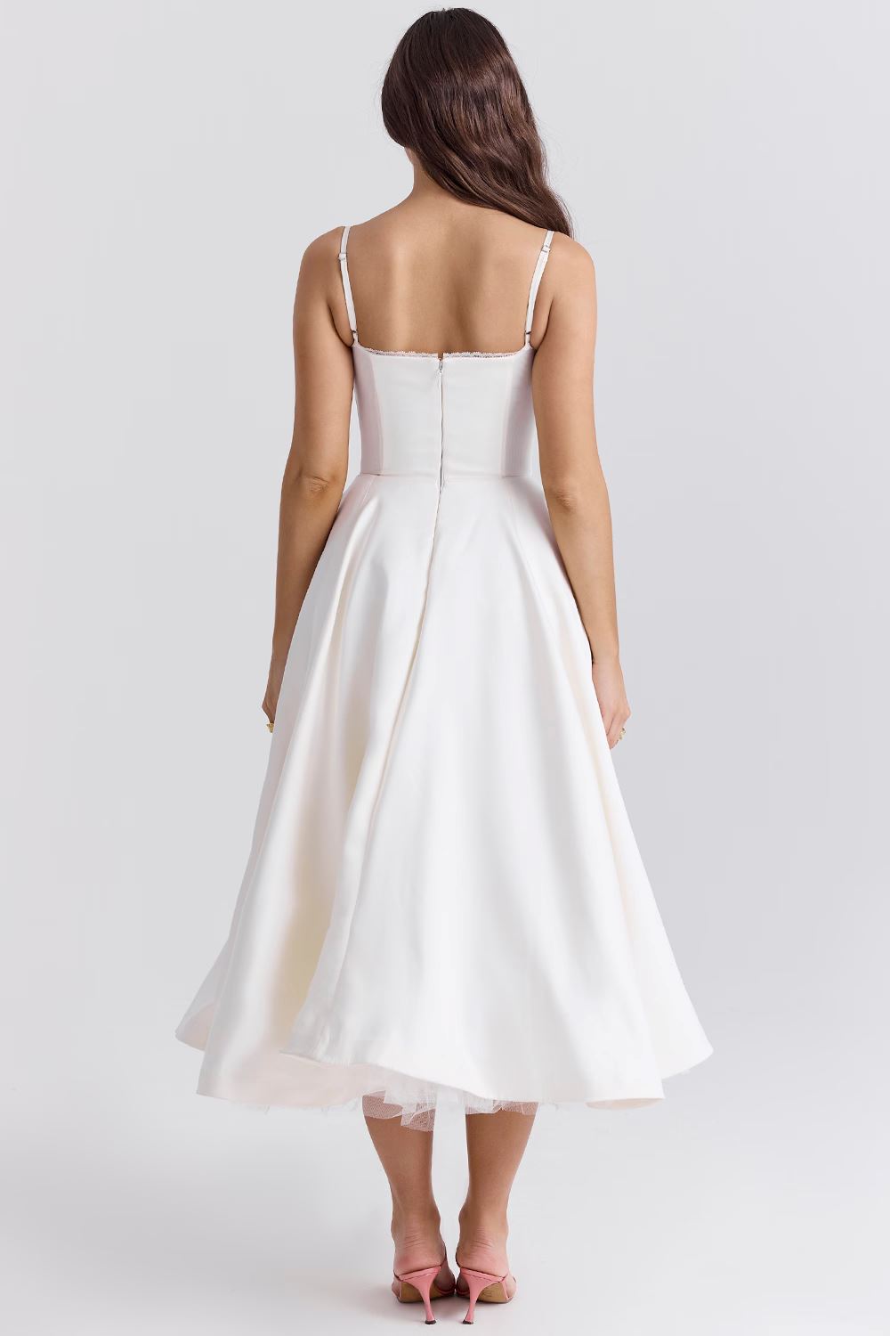 Elegant A-Line Midi Cocktail Dress for Women with Spaghetti Straps