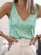 Glitter V-Neck Tank Top for Women