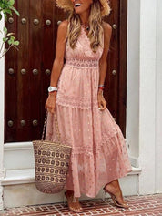 Kaia - Sleeveless Bohemian Women's Maxi Dress with Lace