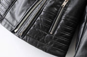 Black Leather Women's Jacket with Zip Pockets