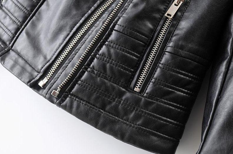 Black Leather Women's Jacket with Zip Pockets