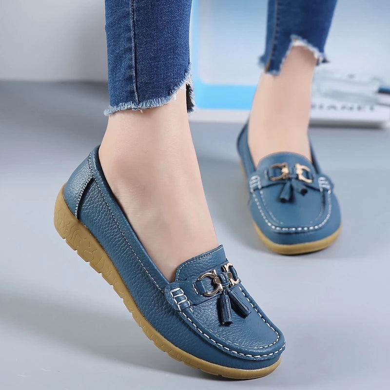 Comfort Slip-Ons with Tassel Detail and Low Wedge Heel