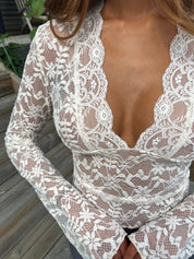 Lace Top with Deep V Neck and Long Sleeves