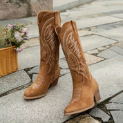 Western Cowboy Boots With Embroidery And Block Heel For Women