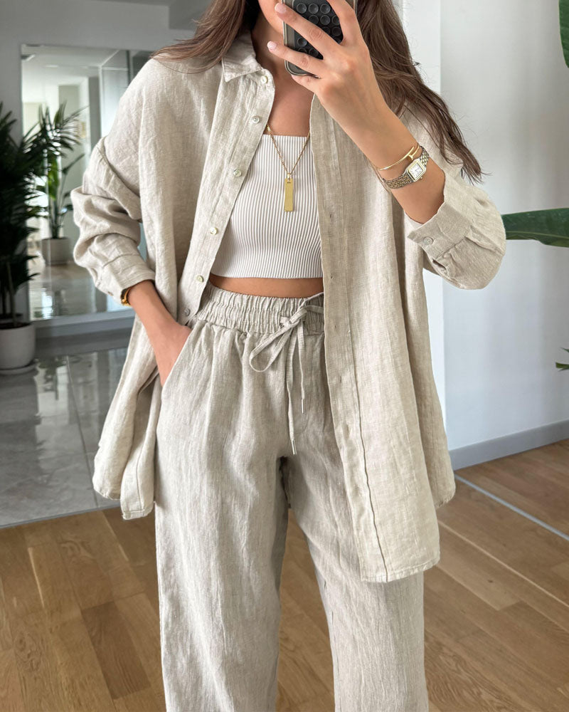 Loungewear Set for Women with Blouse and Pants and Loose Fit