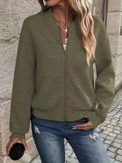 Women's Lightweight Bomber Jacket with Zipper and Ribbed Cuffs