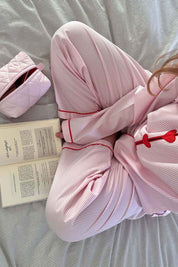 Comfortable Two-Piece Pajama Set for Women with Heart Buttons
