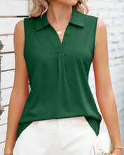Lightweight Sleeveless Blouse for Women with Collar and V-Neck