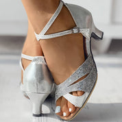 Women's Glitter Sandals with Cross Straps and Heel