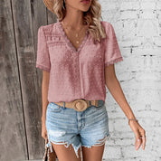 Airy Women’s Blouse with Lace Details and Short Sleeves