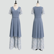Maxi Dress with Floral Print and V-Neck for Women