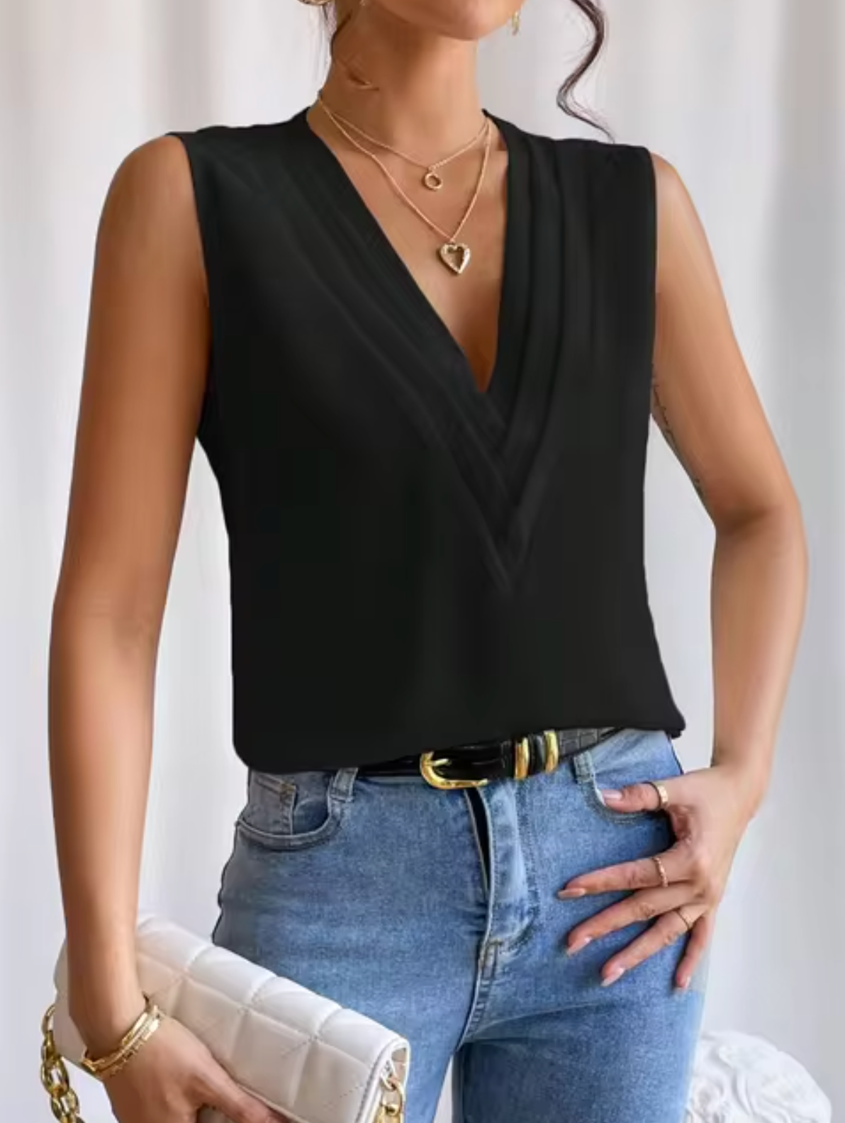 Elegant Sleeveless Top With V Neck For Women