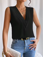 Elegant Sleeveless Top With V Neck For Women