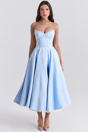 Elegant A-Line Midi Cocktail Dress for Women with Spaghetti Straps