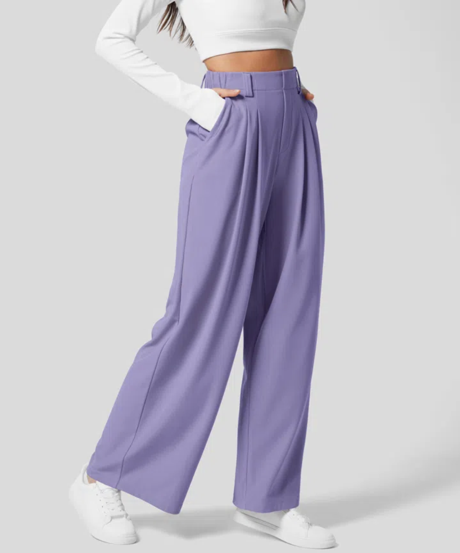 High Waist Pants for Women with Elastic Waist and Wide Legs