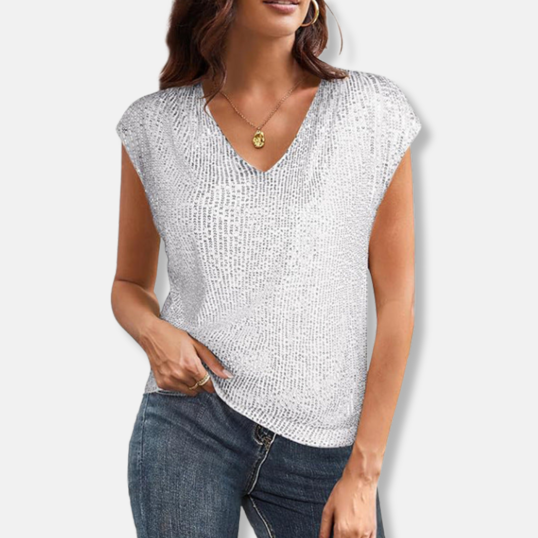 Sparkling Sequin V-Neck Top for Women