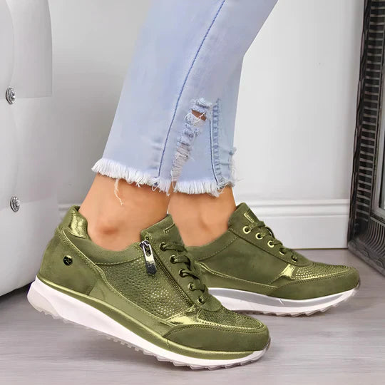 Sporty Sneakers with Zipper and Laces for Women